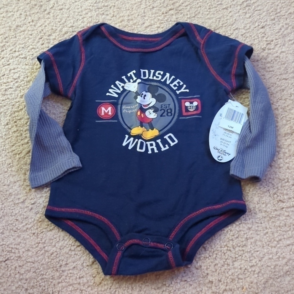 New with Tags Disney Parks Disney World Long Sleeve Mickey Bodysuit Size 12 M